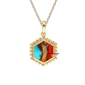 Excellent Quality Customized Jewelry Gold Plated Spiny Oyster Copper Turquoise 18 Inch 925 Sterling Silver Necklace For Women