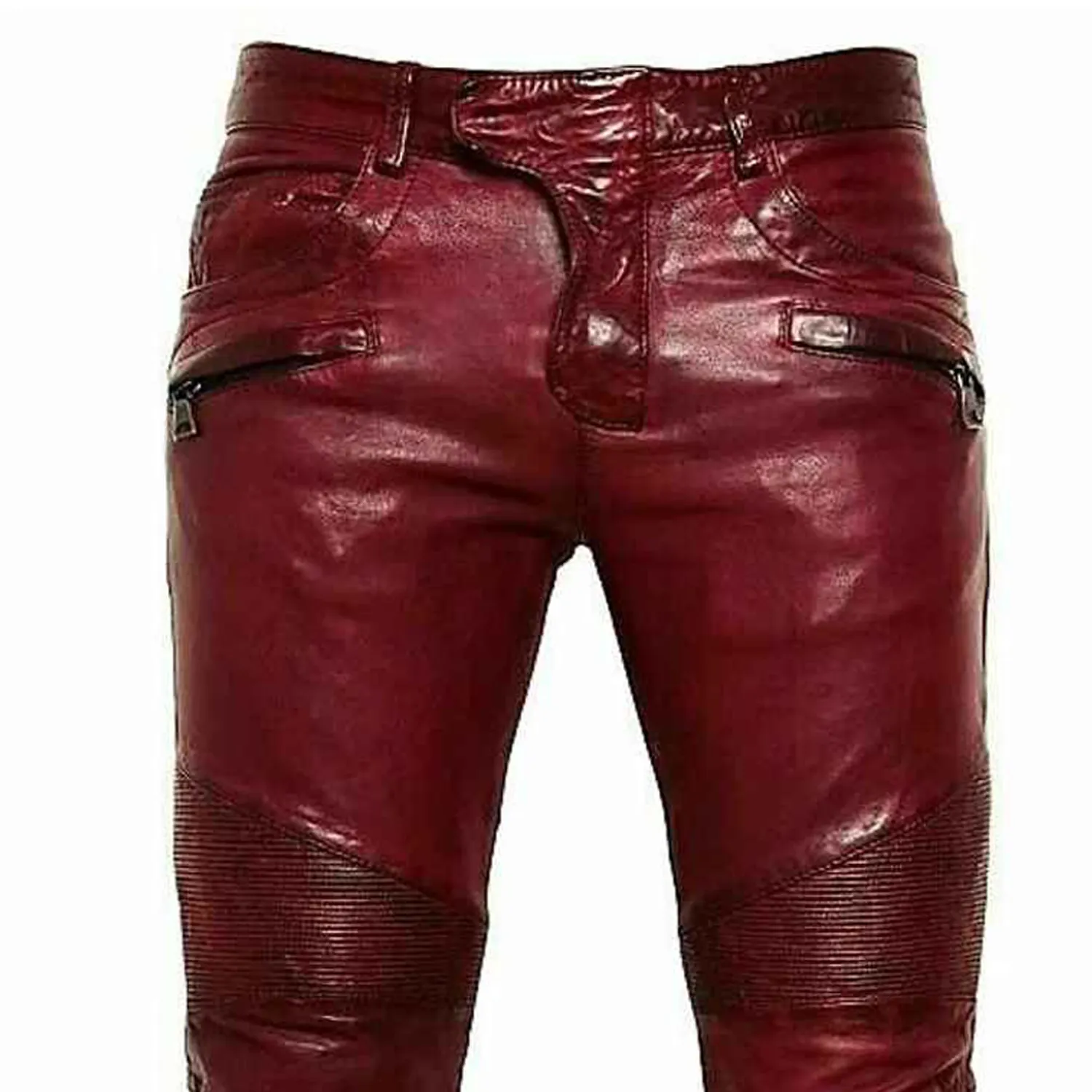 Wholesale Red Men Leather Pant Cowhide Leather Motorcycle Pant Genuine Leather Pants For Men In OEM Designs