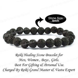Bracelet en pierre de lave naturelle, perles rondes de 8 mm, pour la mise en terre, la force et l'équilibre énergétique - Product Image 5