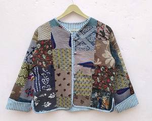 Chaqueta corta de retazos de algodón, abrigo reversible de retazos hecho a mano indio, chaqueta Vintage elegante para mujer, Bombardero - Product Image 6