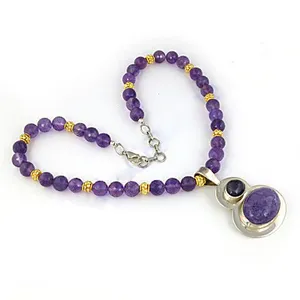 Collar de cuentas de amatista Art Palace con colgante de plata 925, estilo clásico, para uso diario, joyería para mujer de la India (Rajasthan) - Product Image 1