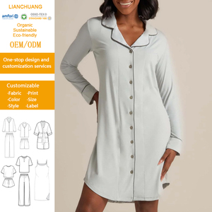 <span class=keywords><strong>Camicia</strong></span> <span class=keywords><strong>da</strong></span> <span class=keywords><strong>Notte</strong></span> in Jersey di Bambù per Donna, con Bottoni, Maniche Lunghe, Pigiama Sostenibile - Product Image 1