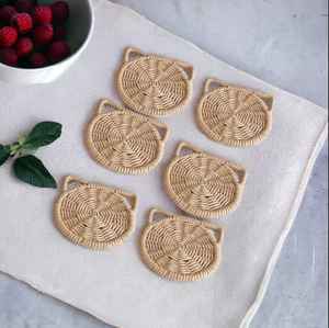 Napperons de table absorbants résistants à la chaleur napperons tissés en paille ronde de couleur naturelle pour table à manger napperons de cuisine rustiques épais - Product Image 6