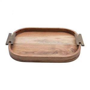 Plateau de service rond plat en bois pour l'exportation de gadgets de cuisine avec poignée en métal Plateau décoratif rectangulaire multifonctionnel - Product Image 2