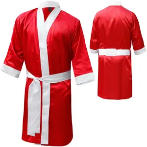 摔跤拳击长袍带兜帽拳击缎子材料红色蓝色白色拳击巴基斯坦制造