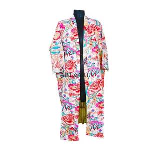 Kimono largo de algodón elegante con cuello en V y cordón, hecho a mano en India, para mujer, ropa de dormir al por mayor - Product Image 2
