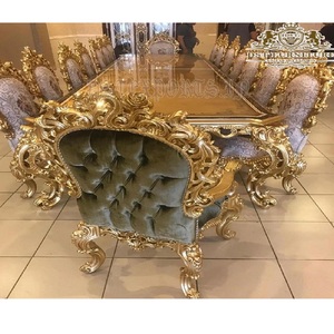 ชุดรับประทานอาหารไม้สักลายกุหลาบแกะสลักชุดรับประทานอาหารทำจากไม้สักชุดเก้าอี้รับประทานอาหารสีทองแบบปรับแต่งได้ทันสมัย - Product Image 1