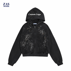 Sweat-shirts à capuche unisexes décontractés pour femmes et hommes avec fermeture éclair et strass en forme d'étoile, style Y2K, poche, fabriqués au Bangladesh - Product Image 1