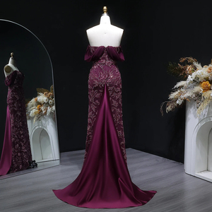 Vestido de Noche Jancember LSZ622 en Terciopelo Magenta con Lentejuelas, Vestido de Gala Estilo Sirena, Vestido de Fiesta Formal con Mangas Abullonadas - Product Image 2