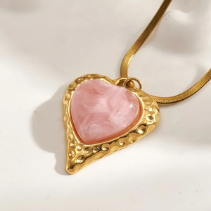 Collier en acier inoxydable 304 de style romantique, cœur en relief coloré, chaîne serpent, plaqué or 18 carats, bijoux pour femmes, à porter au quotidien - Product Image 4