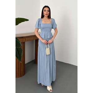 Blue Smocked <b>Linen</b> Set - Blue - Product Image 1