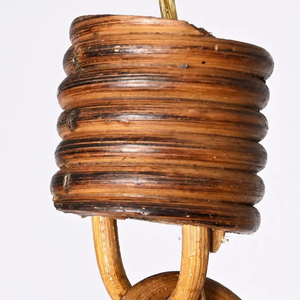 Lustre français du milieu du siècle pendentif lumière canne rotin abat-jour avec bambou matériel décoration de la maison - Product Image 5