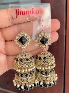 ต่างหู Jhumki สองชั้นแบบอินเดียดั้งเดิมคุณภาพพรีเมี่ยมที่สวยงามการออกแบบเพชรแบบย้อนกลับทำในสไตล์ห้อย - Product Image 2