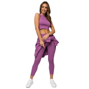 Conjunto deportivo de tres piezas con patrón sólido para mujer, sudadera con capucha y cremallera de manga larga, pantalones de chándal de cintura alta, pantalones para correr, estilo informal - Product Image 5