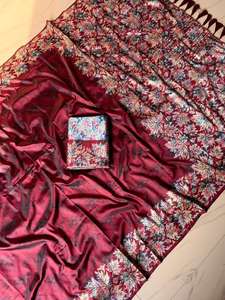 ผ้าส่าหรีไหมเนื้อนุ่มสำหรับผู้หญิง ลายดอกไม้ทั่วทั้งผืน พร้อมลายปักดอกไม้สีรุ้งสุดหรู ผลิตในอินเดีย มีสินค้าพร้อมส่ง - Product Image 2