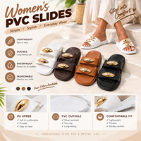 Sandales imperméables pour femmes à deux brides avec ornement métallique ovale, semelle extérieure en PVC imperméable, commande en gros