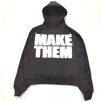 Sweat à capuche surdimensionné pour homme, personnalisé, 500 g/m², avec fermeture éclair, effet délavé à l'acide, imprimé araignée, logo en strass noir 1.1