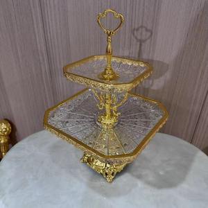 Plateau de fruits moderne et attrayant en cristal et plaqué or pour la décoration de mariage ou de fête d'hôtel à la maison - Product Image 1