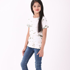 100% tejido de algodón puro de punto longitud Regular cuello redondo media manga caqui Tie Dye 3D camiseta para niñas característica ecológica - Product Image 4