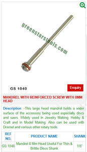 GS 1040 Mandrin à tête de 8mm avec vis renforcée Outils de bijouterie en acier pour outils et équipements de bijouterie - Product Image 2