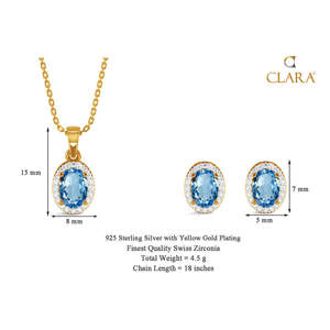 CLARA Juego de Collar y Pendientes de Plata de Ley 925 con Colgante Azul, Joyería Fina - Product Image 4