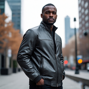 เสื้อโค้ทหนังมีซิปสำหรับผู้ชายเสื้อโค้ทหนังสัตว์มีปกตั้งสำหรับขี่จักรยานขี่มอเตอร์ไซต์ - Product Image 2