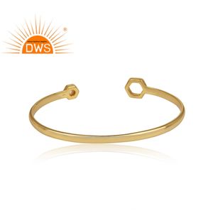 Hot Selling <b>Sterling</b> <b>Silver</b> 18K Gold Plated Natural Cz & Pearl Gemstone <b>Cuff</b> Bangle Demi Fine Jewelry Manufacturer - Product Image 1