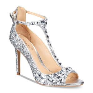 Sandali da sera con cinturino a T Conroy in argento da donna di Jewel Badgley Mischka, taglia 8.5 M, tendenza moda - Product Image 1