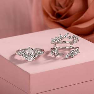 Jeulia Gold Plated Leaf Twist Cluster <b>Ring</b> <b>Set</b> with Sparkling Pear Shaped Zircon - Product Image 5