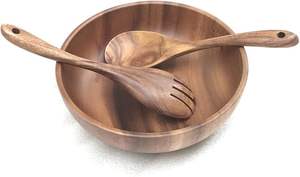 Handmade Acacia Wood <b>Large</b> Salad Serving <b>Bowl</b> Set with Fork Spoon Wooden Serving <b>Bowls</b> for Kitchen Restaurant Home Use - Product Image 2