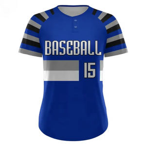 Camiseta de béisbol de dos botones de alta calidad personalizada, ropa deportiva transpirable uniforme con diseño impreso de logotipo personalizado - Product Image 4