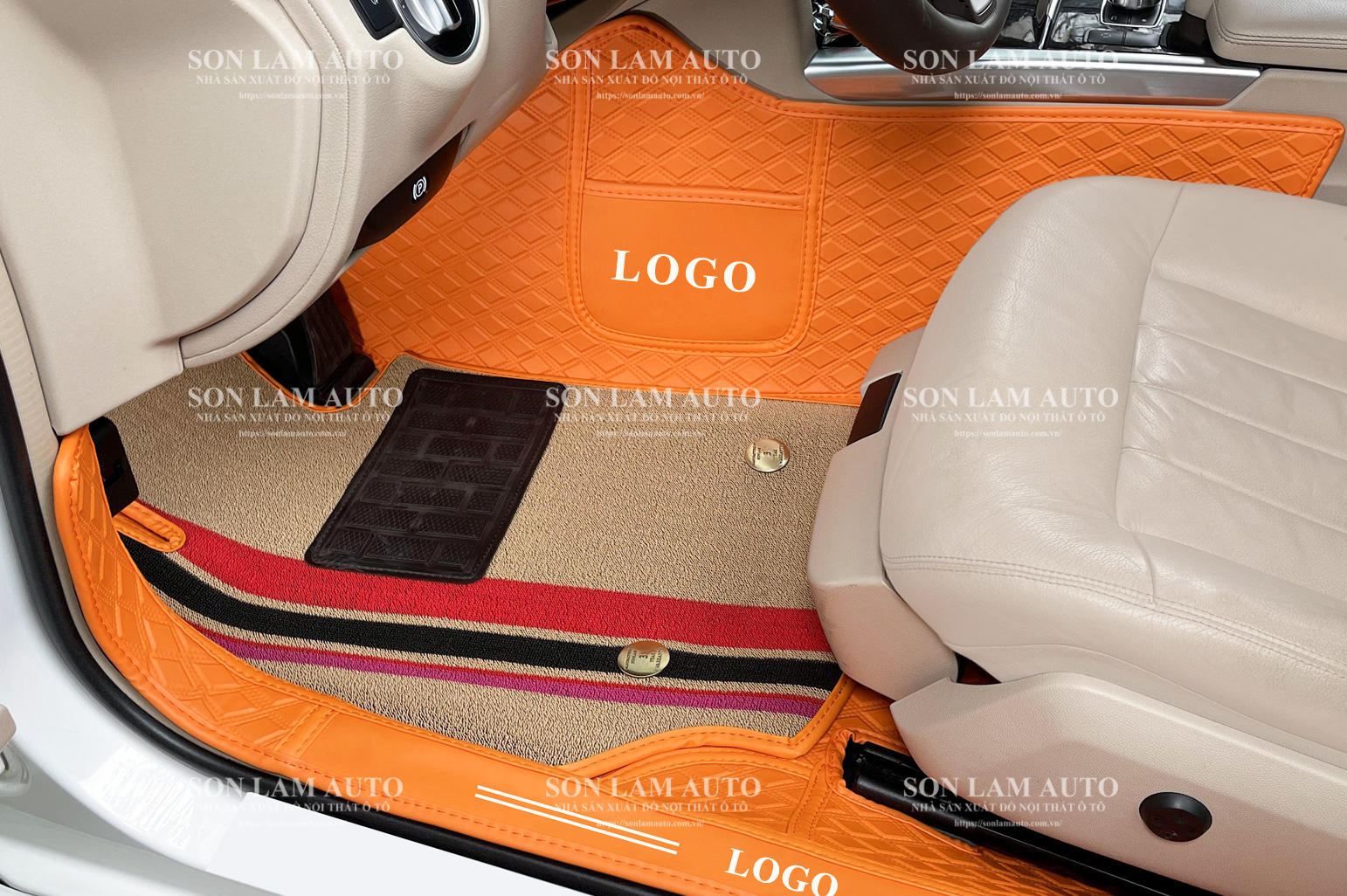 Nappa สีส้มไม่มีด้ายและครีมลายทางป้องกันคราบเปื้อน