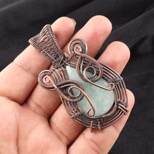 Amazonite Blue Gemstone Pear Cut <b>Copper</b> Wire Wrapped Classic Fashion Pendant Necklace Oxidized Silver Valentine <b>Gift</b> <b>For</b> <b>Her</b> - Product Image 2