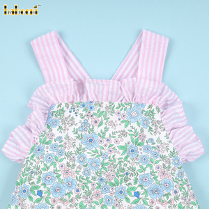 Mameluco Floral sin Mangas para Bebé Niña, Azul y Rosa, 100% Algodón, Body con Bordado a Mano, Cierre de Botones, para Verano - Product Image 2
