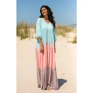 Classic & Mooie Uitziende Casual Party Wear Vrouwen Hand Tie Dye Jurken Voor Meisje Wear Bohemian Lover Dames Tiered maxi Jurk