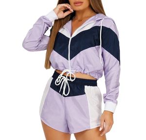 Ensemble short coupe-vent deux pièces de haute qualité pour femme avec fermeture éclair réfléchissante, cordon de serrage, polyester/coton, taille haute - Product Image 4