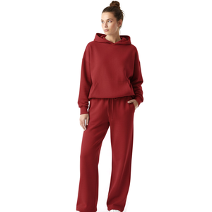 Conjunto de sudadera y pantalones de forro polar con capucha para mujer, color morado, corte holgado informal, color sólido, conjunto de dos piezas de longitud completa - Product Image 6