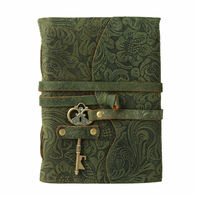 Journal en cuir gaufré floral vert avec serrure à clé Journal de voyage fait à la main carnet de croquis et cahier 200 pages 7x5 pouces livre Vintage