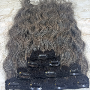 Extensions de cheveux humains Remy indiennes à clipser gris foncé avec double trame machine, compatibles permanente, toutes les couleurs disponibles - Product Image 3