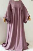 Abaya islamique à la mode avec manches ballons et plaques avant Accessoire vestimentaire musulman traditionnel pour femme