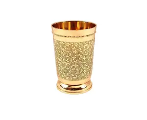 High Selling Embossed Designer Brass Drinking Glass Mint Julep Cup Goblet Tumbler 300 ml Capacity