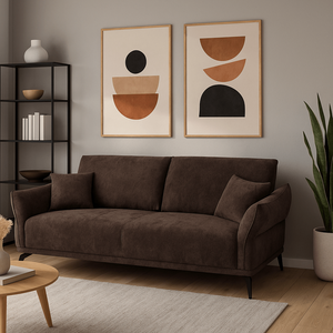 Modern Three Seat Fabric Sofa Upholstered Cushion Back Rolled Arms Metal Legs <b>Deep</b> Brown Living Room Couch - Product Image 1