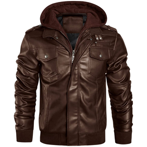 Nouvelles vestes en cuir en gros 2025, logo personnalisé, PU, rembourrées, style moto, bomber, col montant, logo frontal, coupe ajustée pour hommes - Product Image 1