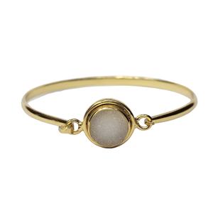 925 Sterling Silver Gold Plated AA Quality Round Cut White Druzy Gemstone Handmade Unique <b>Adjustable</b> Fashion <b>Bracelet</b>/Bangle - Product Image 2