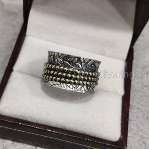 Anillo de meditación con banda giratoria martillada, anillo de pulgar de Plata de Ley 925 para mujer, joyería hecha a mano, anillo giratorio de Navidad para hombre - Product Image 2