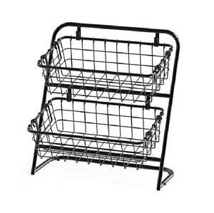 2 Tier Fruit Basket Stand Metal <b>Wire</b> Fruit Basket Wood Base Kitchen Countertop Fruit Holder Customized Size Shape Best Selling - Product Image 4