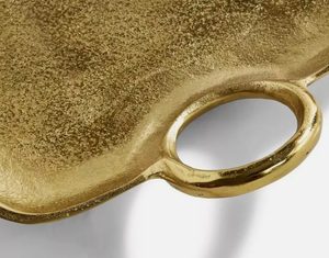 Juego de 2 bandejas de diseño Art Deco de aluminio dorado con asas, artículos de mesa de cocina, centro de mesa decorativo para el hogar, vajilla - Product Image 2