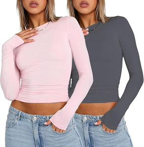 T-shirts crop top pour femmes taille personnalisée décontracté à manches courtes 100% coton respirant impression numérique t-shirt ordinaire uni - Product Image 1