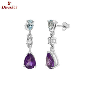 Pendientes hermosos de alta calidad, Plata de Ley 925, calcedonia acuática, pendiente de gota de piedras preciosas múltiples, Fabricante Mayorista, exportador - Product Image 3