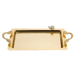 Ensemble de plateaux de service décoratifs en miroir doré avec poignées - Product Image 3